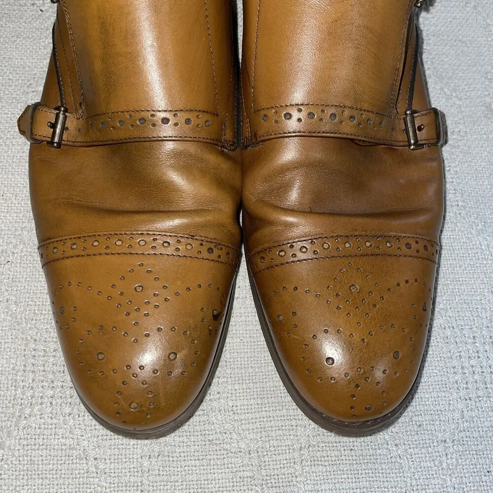 Aldo Men’s Double Monk Dress Shoes Size 43 U.S. 10 M Tan Leather Business Formal